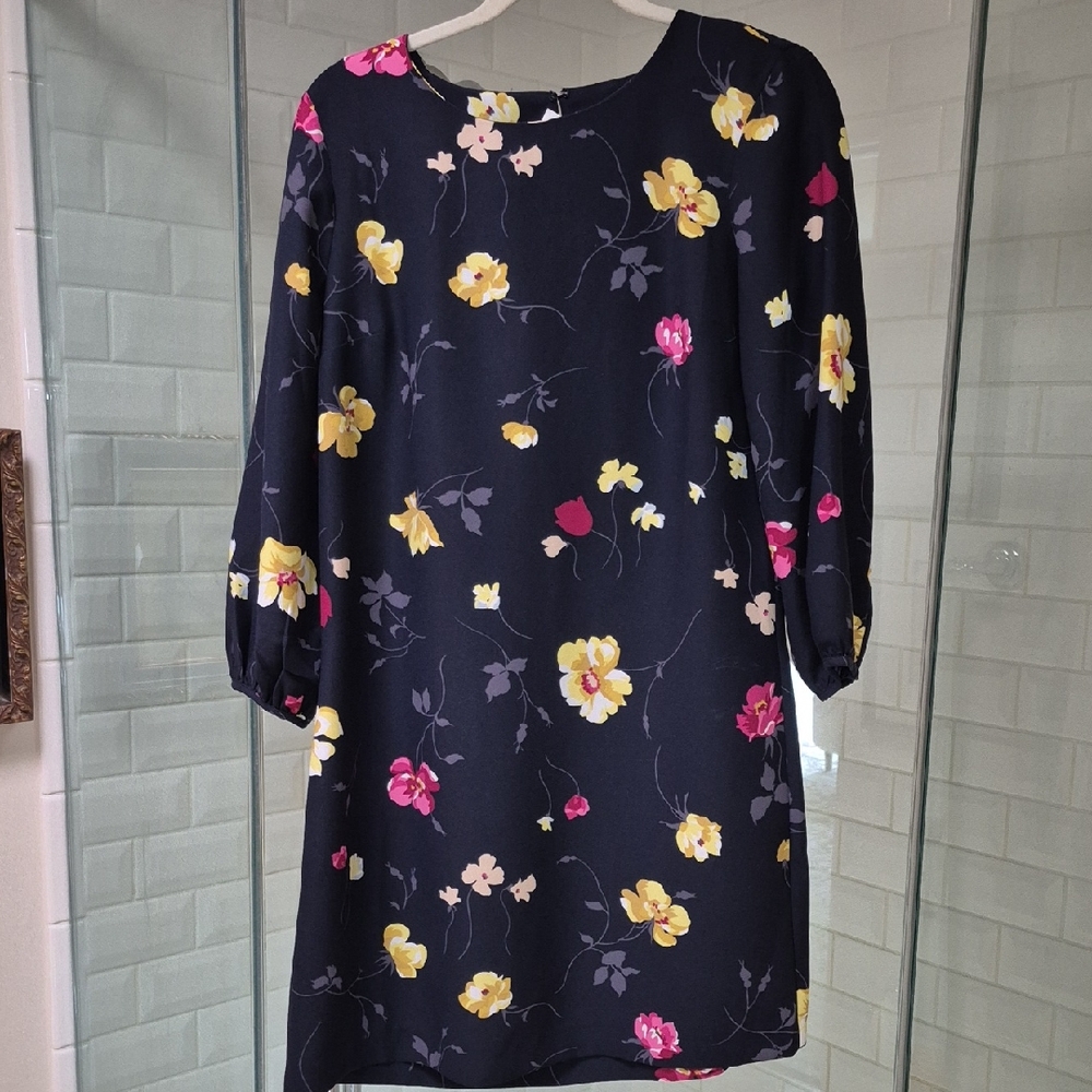 NWT Ann Taylor Long Sleeve Dress:Black @ Yellow, Red Flowers Size 6 Retail $139